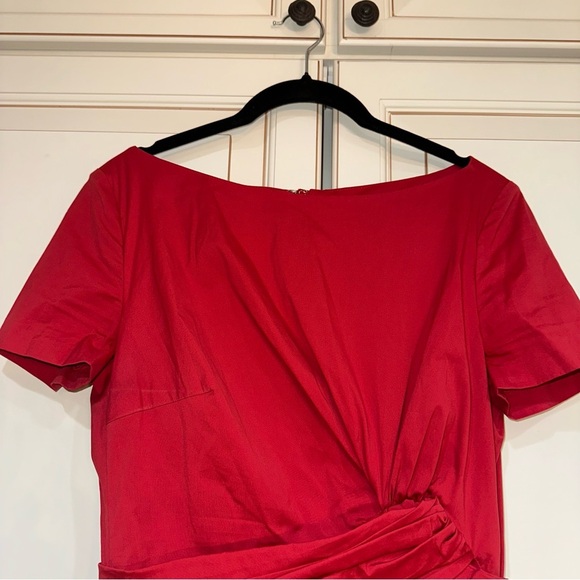 Talbot Runhof Dress Side Gathered Knee Length Cap Sleeve in Red (D11) - Picture 4 of 7